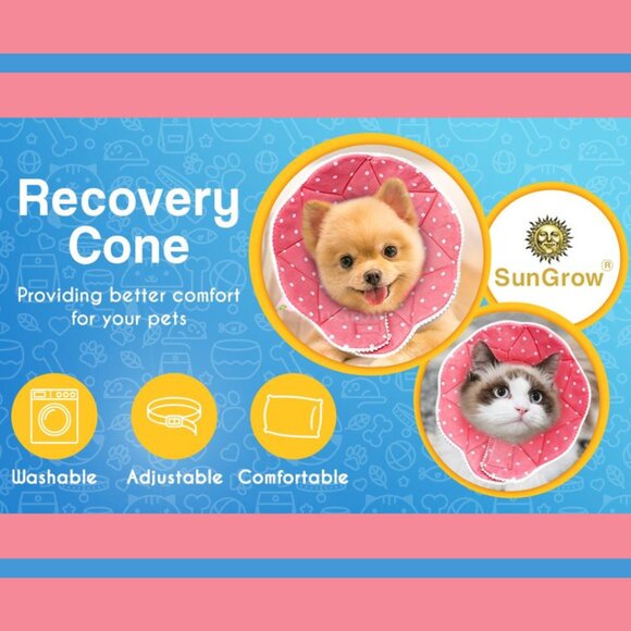 SunGrow Polka Dot Pet Soft Adjustable Recovery Cone | NWT | M | Pink White - Picture 16 of 16